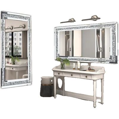 OEM Specchio Da Parete, Elegante Design Con Motivo A Diamante Frantumato, A Figura Intera, Argento, 120x60 Cm (48x24 Pollici) OEM Specchio Da Parete, Elegante Design Con Motivo A Diamante Frantumato, A Figura Intera, Argento, 120x60 Cm (48x24 Pollici)
