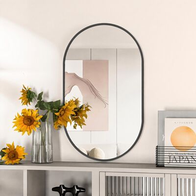 NMONET Specchio Ovale Da Parete 75x50 Cm, Cornice In Alluminio Rinforzato Antirottura, Stile Moderno, Per Bagno, Ingresso O Camera - Nero NMONET Specchio Ovale Da Parete 75x50 Cm, Cornice In Alluminio Rinforzato Antirottura, Stile Moderno, Per Bagno, Ingresso O Camera - Nero