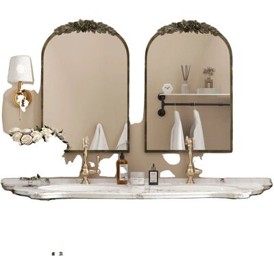 OEM Specchio Da Parete Ad Arco, In Stile Barocco, Con Finitura In Ottone Dorato. OEM Specchio Da Parete Ad Arco, In Stile Barocco, Con Finitura In Ottone Dorato.