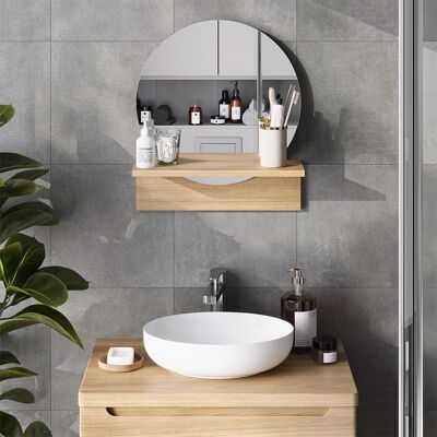 Vicco Specchio Bagno Elyra, Rovere Dorato, 40 X 47.5 Cm Con Ripiano, Vicco Specchio Bagno Elyra, Rovere Dorato, 40 X 47.5 Cm Con Ripiano,