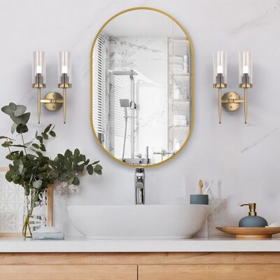 NMONET Specchio Ovale Da Parete 75x50 Cm, Cornice In Alluminio Rinforzato Antirottura, Stile Moderno, Per Bagno, Ingresso O Camera - Oro NMONET Specchio Ovale Da Parete 75x50 Cm, Cornice In Alluminio Rinforzato Antirottura, Stile Moderno, Per Bagno, Ingresso O Camera - Oro