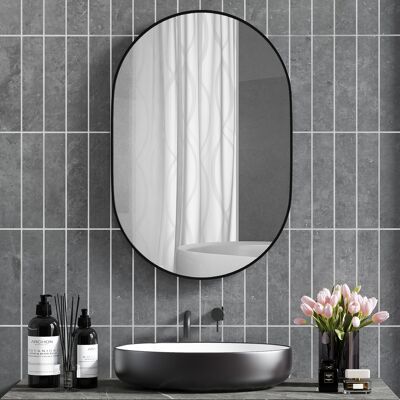 PZCC Specchio Ovale Da Bagno 60x90 Cm, Specchio Decorativo Da Parete Con Cornice In Alluminio Per Soggiorno, Orientamento Orizzontale O Verticale, Nero. PZCC Specchio Ovale Da Bagno 60x90 Cm, Specchio Decorativo Da Parete Con Cornice In Alluminio Per Soggiorno, Orientamento Orizzontale O Verticale, Nero.