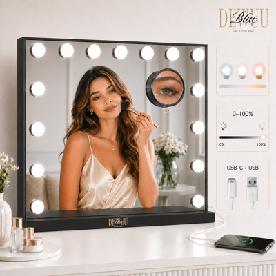 OEM Specchio Per Il Trucco Hollywood Cosmetic 58x48 Led Nero OEM Specchio Per Il Trucco Hollywood Cosmetic 58x48 Led Nero