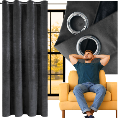 OEM Tenda In Velluto 140x250cm Grafite Con Occhielli E Anelli, Oscurante, Pronta All'uso. OEM Tenda In Velluto 140x250cm Grafite Con Occhielli E Anelli, Oscurante, Pronta All'uso.