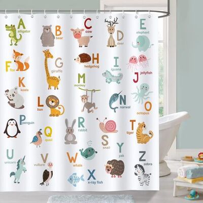 OEM Tenda Da Doccia Per Bambini Con Alfabeto Abc E Animali, In Tessuto Di Poliestere, Antimuffa, Impermeabile E Lavabile, 180 X 180 Cm Con 12 Ganci Per Vasca Da Bagno. OEM Tenda Da Doccia Per Bambini Con Alfabeto Abc E Animali, In Tessuto Di Poliestere, Antimuffa, Impermeabile E Lavabile, 180 X 180 Cm Con 12 Ganci Per Vasca Da Bagno.