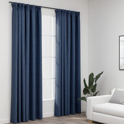 VIDAXL Tende Oscuranti Con Ganci Effetto Lino 2 Pz Blu 140x225 Cm VIDAXL Tende Oscuranti Con Ganci Effetto Lino 2 Pz Blu 140x225 Cm