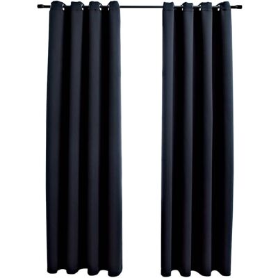 VIDAXL Tende Oscuranti Con Anelli In Metallo 2 Pz Nere 140x225 Cm - VIDAXL Tende Oscuranti Con Anelli In Metallo 2 Pz Nere 140x225 Cm -