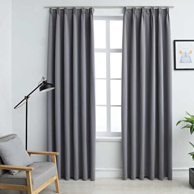 VIDAXL Tende Oscuranti Con Ganci 2 Pz Grigie 140x175 Cm - VIDAXL Tende Oscuranti Con Ganci 2 Pz Grigie 140x175 Cm -
