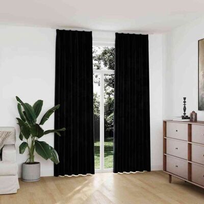 VIDAXL Tende Oscuranti Con Ganci 2 Pz Nere In Velluto 140x245 Cm - VIDAXL Tende Oscuranti Con Ganci 2 Pz Nere In Velluto 140x245 Cm -