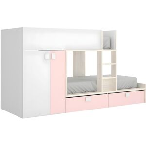 DEKIT - Letto A Castello 2 X 90 X 190 Cm - Armadio Integrato - Bianco, Naturale E Rosa - Juanito DEKIT - Letto A Castello 2 X 90 X 190 Cm - Armadio Integrato - Bianco, Naturale E Rosa - Juanito