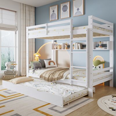 OKMYHOME Letto Struttura Letto Estraibile Con Scaffale Bianco OKMYHOME Letto Struttura Letto Estraibile Con Scaffale Bianco