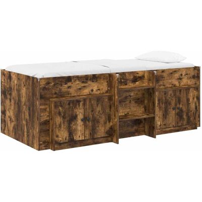 VIDAXL Struttura Letto Loft Con Mobile Con Porta 3 Pz Rovere Fumo VIDAXL Struttura Letto Loft Con Mobile Con Porta 3 Pz Rovere Fumo