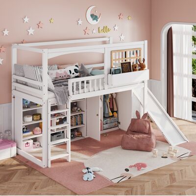 HAVRYA Letto A Castello 90x200 Salvaspazio Con Scivolo E Armadio HAVRYA Letto A Castello 90x200 Salvaspazio Con Scivolo E Armadio
