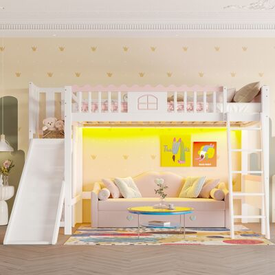 OKMYHOME Letto Letto Camera Con Scivolo E Led Bianco OKMYHOME Letto Letto Camera Con Scivolo E Led Bianco