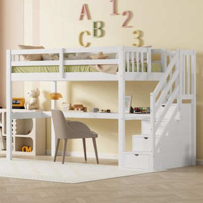 MIVRAY Letto A Castello Alto, 90 X 200, Letto Rialzato Per Bambini Con Cassetti Portaoggetti E Scrivania Sotto, Bianco MIVRAY Letto A Castello Alto, 90 X 200, Letto Rialzato Per Bambini Con Cassetti Portaoggetti E Scrivania Sotto, Bianco