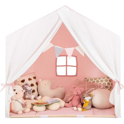 HELLOSHOP26 Tenda Da Gioco Per 3 Bambini 131 X 91 X 131 Cm Morbido Tappetino Lavabile Atmosfera Accogliente Design In Legno Di Pino Rosa 200020026 HELLOSHOP26 Tenda Da Gioco Per 3 Bambini 131 X 91 X 131 Cm Morbido Tappetino Lavabile Atmosfera Accogliente Design In Legno Di Pino Rosa 200020026