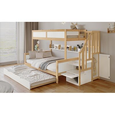 COVREO Letto A Castello Per Bambini 252/128,5/148 Cm Bianco E Naturale Di Pino E Mdf Con Letto Estraibile E Armadio COVREO Letto A Castello Per Bambini 252/128,5/148 Cm Bianco E Naturale Di Pino E Mdf Con Letto Estraibile E Armadio