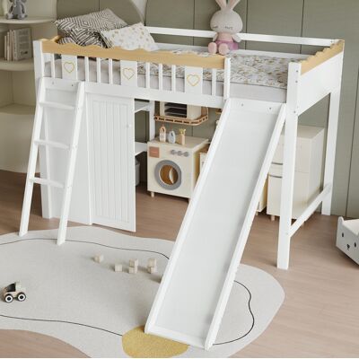OKMYHOME Letto A Soppalco Bambini Con Scivolo E Armadio OKMYHOME Letto A Soppalco Bambini Con Scivolo E Armadio