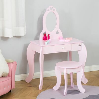 PZCC Tavolo Da Trucco In Legno Per Bambini Homcom, Adatto A Bambini Dai 3 Ai 6 Anni, Con Cassetto, Sgabello Abbinato E Specchio Stile Principessa, 60x36x88 Cm, Rosa. PZCC Tavolo Da Trucco In Legno Per Bambini Homcom, Adatto A Bambini Dai 3 Ai 6 Anni, Con Cassetto, Sgabello Abbinato E Specchio Stile Principessa, 60x36x88 Cm, Rosa.