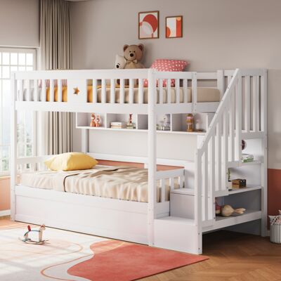 KELLANY Letto In Legno 90200cm, Letto Inferiore Idraulico, Scala Con Spazio Di Archiviazione, Scaffali, Letto A Castello, Letto Per Ragazzi, Bianco KELLANY Letto In Legno 90200cm, Letto Inferiore Idraulico, Scala Con Spazio Di Archiviazione, Scaffali, Letto A Castello, Letto Per Ragazzi, Bianco
