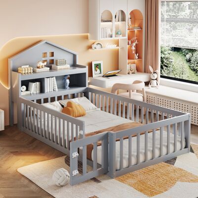 OKMYHOME Letto Struttura Letto Casetta Con Scaffali Grigio OKMYHOME Letto Struttura Letto Casetta Con Scaffali Grigio