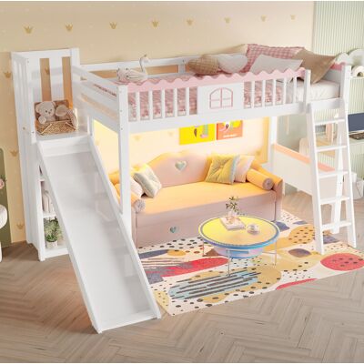 HAVRYA Letto 90x200 Con Scivolo Led E Tre Scaffali Bianco Okmyhome HAVRYA Letto 90x200 Con Scivolo Led E Tre Scaffali Bianco Okmyhome