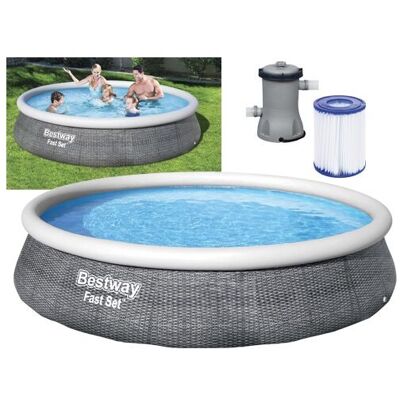 Bestway - Piscina Tonda Fuori Terra Rattan Con Anello Gonfiabile Superiore 396xh84 -57376 Bestway - Piscina Tonda Fuori Terra Rattan Con Anello Gonfiabile Superiore 396xh84 -57376