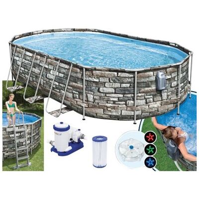 Bestway Piscina Ovale Fuori Terra Steel Comfort Pietra 610x366xh122 -56719 + Pompa, Scaletta, Sistema Idromassaggio Bestway Piscina Ovale Fuori Terra Steel Comfort Pietra 610x366xh122 -56719 + Pompa, Scaletta, Sistema Idromassaggio