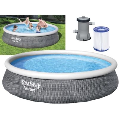 Bestway - Piscina Tonda Fuori Terra Rattan Con Anello Gonfiabile Superiore 396xh84 -57376 Bestway - Piscina Tonda Fuori Terra Rattan Con Anello Gonfiabile Superiore 396xh84 -57376