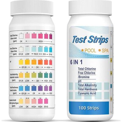 OEM 100 Strisce Reattive 6 In 1 Per Piscine E Spa - Test Di Durezza Dell'acqua Per Cloro Libero, Alcalinità Totale E Ph OEM 100 Strisce Reattive 6 In 1 Per Piscine E Spa - Test Di Durezza Dell'acqua Per Cloro Libero, Alcalinità Totale E Ph