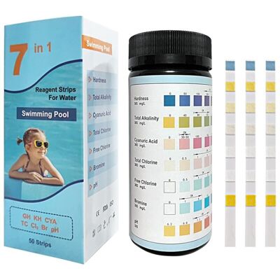 OEM Strisce Reattive 7 In 1 Per Piscina, 50 Tester Per Ph E Cloro Per Misurare Con Precisione Durezza, Alcalinità Totale, Acido Cianurico, Cloro Totale, Cloro Libero, Bromo E Ph. OEM Strisce Reattive 7 In 1 Per Piscina, 50 Tester Per Ph E Cloro Per Misurare Con Precisione Durezza, Alcalinità Totale, Acido Cianurico, Cloro Totale, Cloro Libero, Bromo E Ph.
