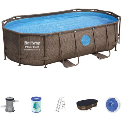 Bestway Piscina Power Steel Con Oblò Swim Vista Ovale Cm 427x250x100h - 56714 Bestway Piscina Power Steel Con Oblò Swim Vista Ovale Cm 427x250x100h - 56714
