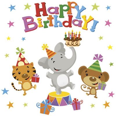 OEM Tovaglioli Con Stampa Animali E Scritta "buon Compleanno", 33x33 Cm, 20 Pezzi. OEM Tovaglioli Con Stampa Animali E Scritta "buon Compleanno", 33x33 Cm, 20 Pezzi.