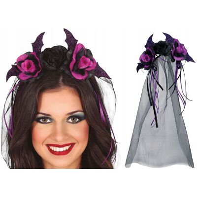 OEM Fascia Per Capelli Tiara Rosa Nera Viola Fiori Velo Halloween Ballo OEM Fascia Per Capelli Tiara Rosa Nera Viola Fiori Velo Halloween Ballo