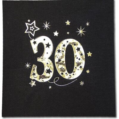 OEM Tovaglioli Per Il 30° Compleanno, Neri E Oro, 33x33 Cm, 20 Pezzi. OEM Tovaglioli Per Il 30° Compleanno, Neri E Oro, 33x33 Cm, 20 Pezzi.
