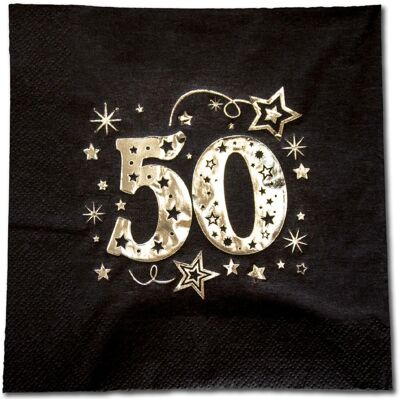 OEM Tovaglioli Per Il 50° Compleanno, Neri E Oro, 33x33 Cm, 20 Pezzi. OEM Tovaglioli Per Il 50° Compleanno, Neri E Oro, 33x33 Cm, 20 Pezzi.