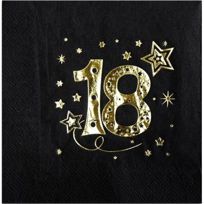 OEM Tovaglioli Per Il 18° Compleanno, Neri E Oro, 33x33 Cm, 20 Pezzi. OEM Tovaglioli Per Il 18° Compleanno, Neri E Oro, 33x33 Cm, 20 Pezzi.