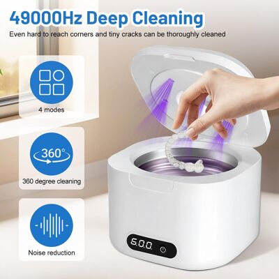 OEM Pulitore Dentale A Ultrasuoni 49000hz, Con Lampada Uv Automatica, Dispositivo Di Pulizia A Ultrasuoni Da 340 Ml, Vassoio Dentale, 4 Impostazioni Del Timer, Per Protesi Dentarie, Paradenti, Gioielli OEM Pulitore Dentale A Ultrasuoni 49000hz, Con Lampada Uv Automatica, Dispositivo Di Pulizia A Ultrasuoni Da 340 Ml, Vassoio Dentale, 4 Impostazioni Del Timer, Per Protesi Dentarie, Paradenti, Gioielli