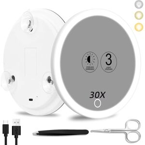 XISRENS Specchio Ingranditore 30x Con Luce, Grande 15 Cm, 3 Colori Con Illuminazione Soffusa, 3 Ventose, Ideale Per Viaggi E Trucco Con Elevato Ingrandimento XISRENS Specchio Ingranditore 30x Con Luce, Grande 15 Cm, 3 Colori Con Illuminazione Soffusa, 3 Ventose, Ideale Per Viaggi E Trucco Con Elevato Ingrandimento