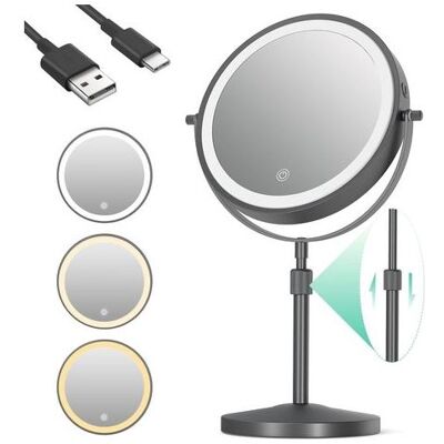OEM Specchio Illuminato Con Ingrandimento 10x, Regolabile In Altezza, Specchio Da Trucco Illuminato, Specchio Da Tavolo Rotondo Girevole A 360° Con Illuminazione, 3 Colori Di Luce, Nero OEM Specchio Illuminato Con Ingrandimento 10x, Regolabile In Altezza, Specchio Da Trucco Illuminato, Specchio Da Tavolo Rotondo Girevole A 360° Con Illuminazione, 3 Colori Di Luce, Nero