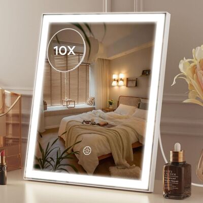 AURALUM Specchio Per Trucco Illuminato, Specchio Da Toeletta Dimmerabile 30 X 25 Cm Con Ingrandimento 10x, 3 Tonalità Di Luce Controllo Touch, Bianco AURALUM Specchio Per Trucco Illuminato, Specchio Da Toeletta Dimmerabile 30 X 25 Cm Con Ingrandimento 10x, 3 Tonalità Di Luce Controllo Touch, Bianco