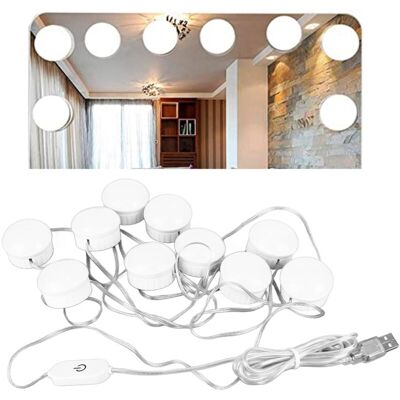 OEM Specchio Illuminato A Led Con 10 Lampadine A Luce Bianca, 5 Livelli Di Luminosità Regolabili, Dimmer Touch E Cavo Retrattile. OEM Specchio Illuminato A Led Con 10 Lampadine A Luce Bianca, 5 Livelli Di Luminosità Regolabili, Dimmer Touch E Cavo Retrattile.