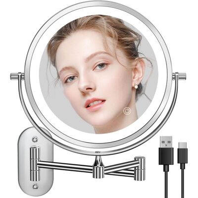 OEM Specchio Per Il Trucco Da Parete Da 8 Pollici Con Led Ricaricabile Tramite Usb, A Doppia Faccia (1x/10x), 3 Modalità Di Illuminazione, Interruttore A Sfioramento. OEM Specchio Per Il Trucco Da Parete Da 8 Pollici Con Led Ricaricabile Tramite Usb, A Doppia Faccia (1x/10x), 3 Modalità Di Illuminazione, Interruttore A Sfioramento.