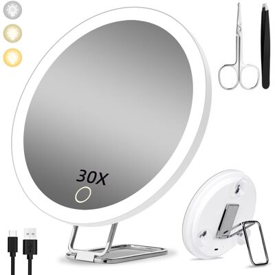 OEM Specchio Ingranditore 30x, Illuminato Con 3 Modalità Colore, Ingrandimento 30x, Specchio Da Viaggio Ricaricabile Con 3 Ventose, 15 15 Cm OEM Specchio Ingranditore 30x, Illuminato Con 3 Modalità Colore, Ingrandimento 30x, Specchio Da Viaggio Ricaricabile Con 3 Ventose, 15 15 Cm