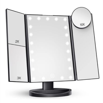 OEM Specchio Per Trucco Con 22 Luci Led, Pieghevole, Ingrandimento 1x/2x/3x/10x, Specchio Per Trucco Con Illuminazione Touch, Supporto Usb, Nero OEM Specchio Per Trucco Con 22 Luci Led, Pieghevole, Ingrandimento 1x/2x/3x/10x, Specchio Per Trucco Con Illuminazione Touch, Supporto Usb, Nero