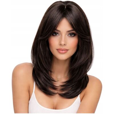 OEM Parrucca Da Donna Color Marrone Scuro Cioccolato, Capelli Lisci, Effetto Frangia Naturale OEM Parrucca Da Donna Color Marrone Scuro Cioccolato, Capelli Lisci, Effetto Frangia Naturale