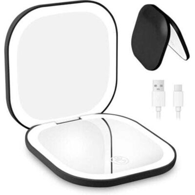 OEM Specchio Ingranditore Da Viaggio Ricaricabile, Ingrandimento 5x/1x, Specchio Per Il Trucco Illuminato Con 3 Colori Di Luce, Bifacciale, Per Un'applicazione Precisa Del Trucco, Nero OEM Specchio Ingranditore Da Viaggio Ricaricabile, Ingrandimento 5x/1x, Specchio Per Il Trucco Illuminato Con 3 Colori Di Luce, Bifacciale, Per Un'applicazione Precisa Del Trucco, Nero
