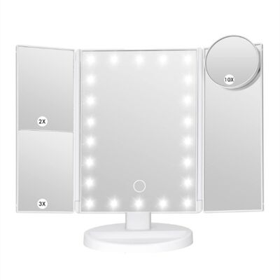 OEM Specchio Per Trucco Con 22 Luci Led, Pieghevole, Ingrandimento 1x/2x/3x/10x, Specchio Per Trucco Con Illuminazione Touch, Supporto Usb, Bianco OEM Specchio Per Trucco Con 22 Luci Led, Pieghevole, Ingrandimento 1x/2x/3x/10x, Specchio Per Trucco Con Illuminazione Touch, Supporto Usb, Bianco