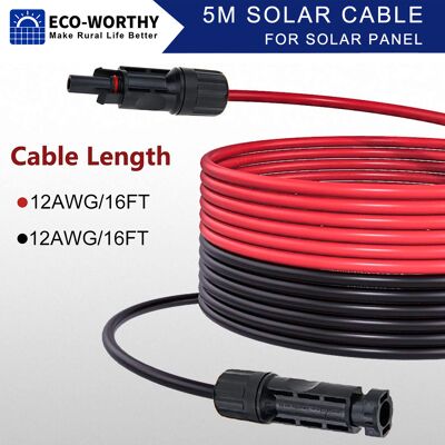 ECO-WORTHY - 1 Paio Di Cavi Solari Da 5 M Cavo Di Prolunga Da 4 Mm² Per Moduli Solari Pannello Solare ECO-WORTHY - 1 Paio Di Cavi Solari Da 5 M Cavo Di Prolunga Da 4 Mm² Per Moduli Solari Pannello Solare