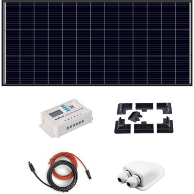 ALCAPOWER Kit Fotovoltaico 200w Monocristallino Con Regolatore Pwm 20a Lcd, Ideale Per Camper, Barche E Caravan ALCAPOWER Kit Fotovoltaico 200w Monocristallino Con Regolatore Pwm 20a Lcd, Ideale Per Camper, Barche E Caravan